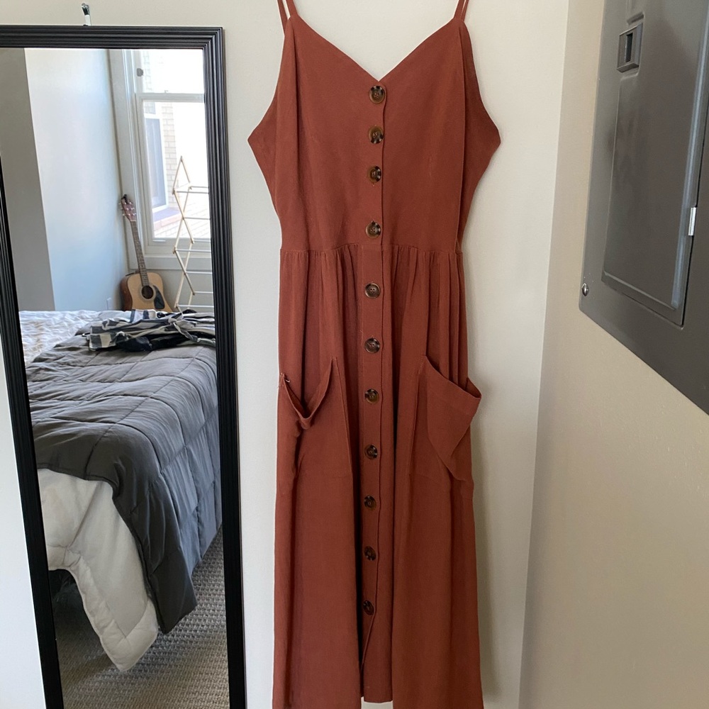 Burnt orange midi dress with pockets